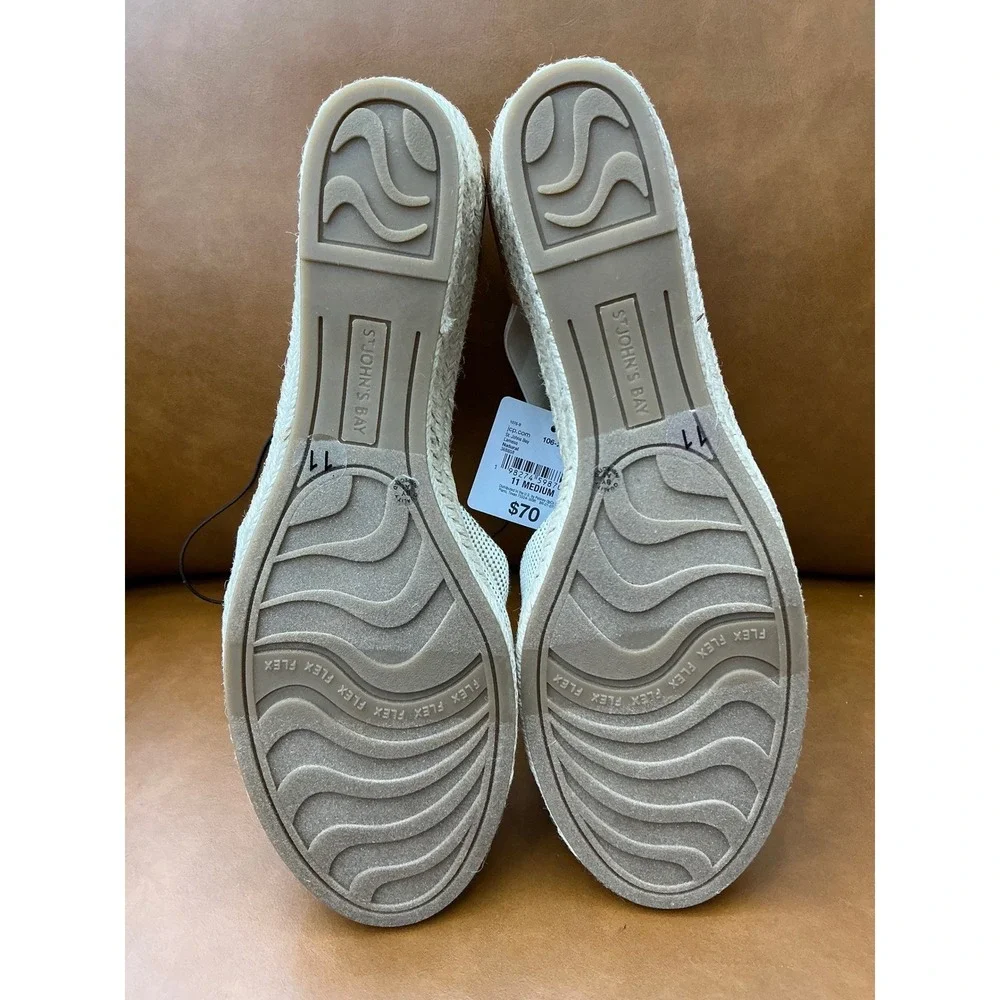 St.John's Bay Lamesa Wedge Sandals Womens11 Natural New Espadrille Elastic Strap
